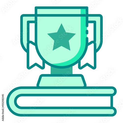 trophy book green filled line icon for student academic achievement