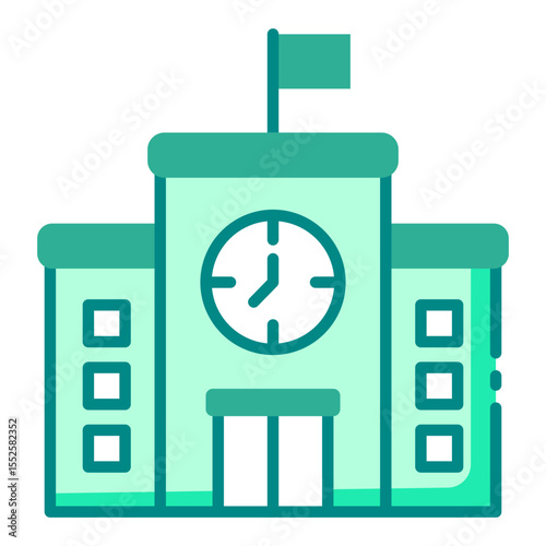 clock tower green filled line icon for school campus structure