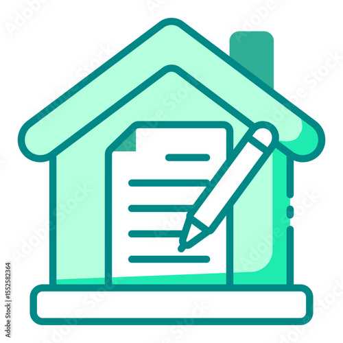 paper and pencil green filled line icon for school assignment