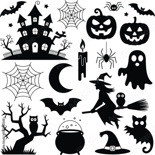 set of Halloween silhouette vector