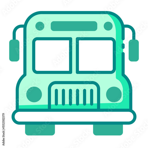 front view bus green filled line icon for student transportation