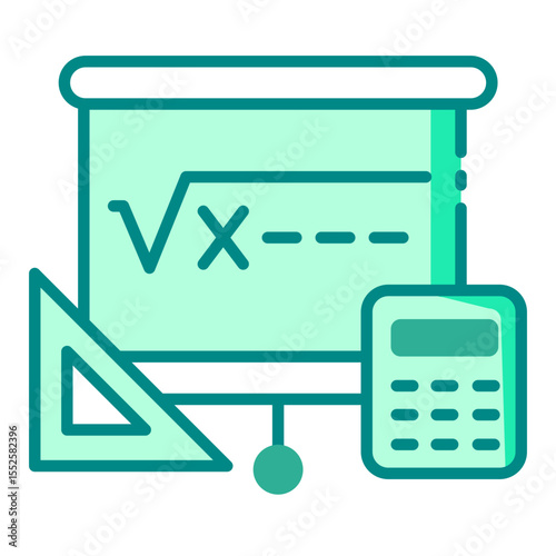 calculator and board green filled line icon for math subject in school