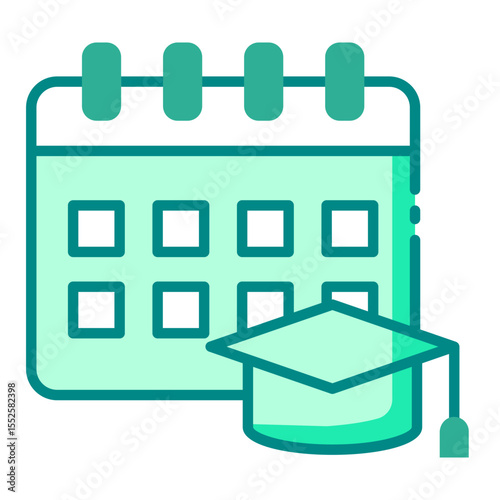 calendar and cap green filled line icon for academic planning