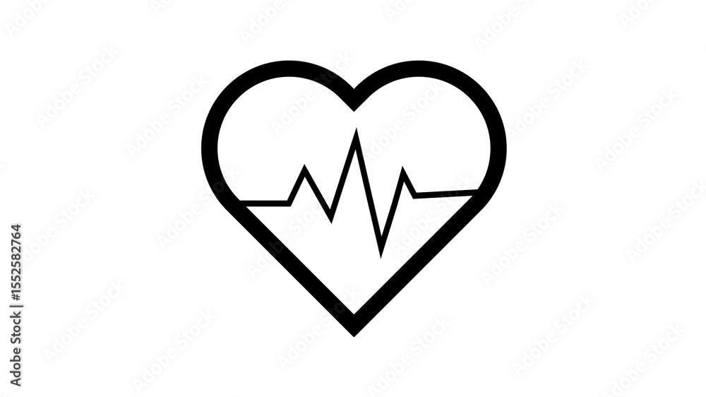 Black heart with animated heartbeat line outline on white background. Heartbeat in heart shape animated outline icon for healthcare theme. Animated black outline icon of heartbeat inside heart shape.