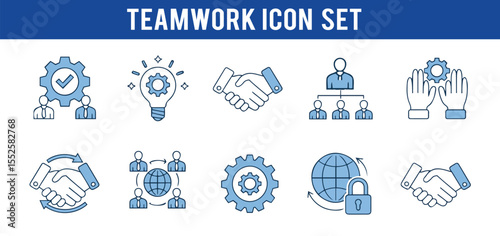Collaboration And Teamwork editable icon set. Teamwork icon set. Business related line icons: meeting, cooperation, support, collaboration, partnership, society, workshop, work group, 