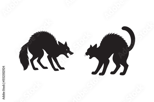 Bundle file Cat Fear Fox silhouette on white background