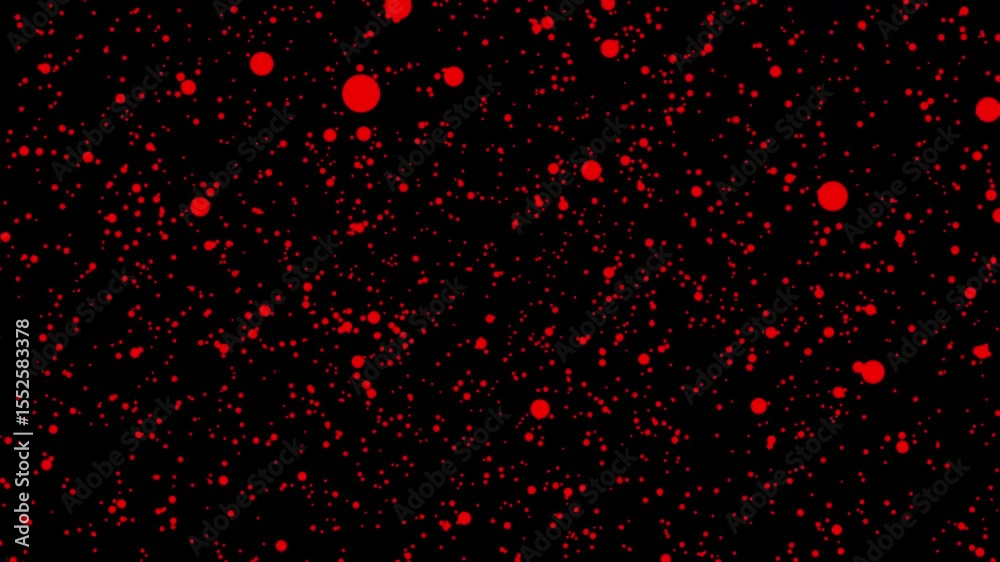 Moving red particle animation behind sad heart break scene. Animated broken heart with red particles on abstract backdrop. Heart broken animation with floating red particles in background.