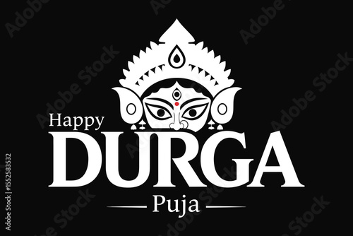 Durga Puja vector illustration with goddess face, crown and festive greeting design .