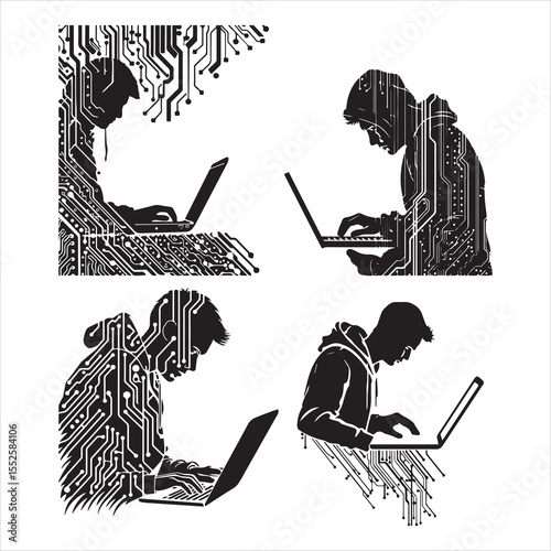 hacker working on laptop, computer, laptop, hacker, internet, thief, security, technology, business, crime, woman, hacking, theft, mask, danger, person, criminal, steal, fraud, stealing, data, cyber, 