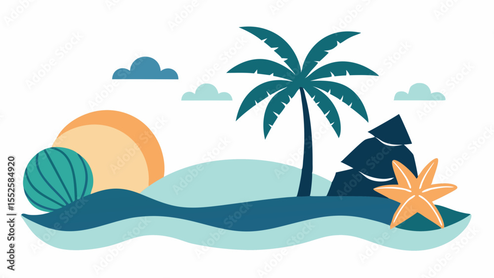 Obraz premium Flat Silhouette Beach Scene with Palm Trees