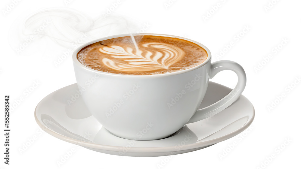 Obraz premium Steaming Coffee Cup A White Ceramic Coffee Cup with Steam on Transparent Background