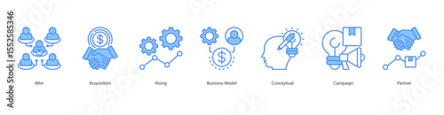 Growth Strategy icon set collection concept with icon of mlm, acquisition, rising, business model, conceptual, campaign, partner