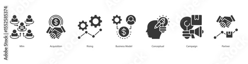 Growth Strategy icon set collection concept with icon of mlm, acquisition, rising, business model, conceptual, campaign, partner