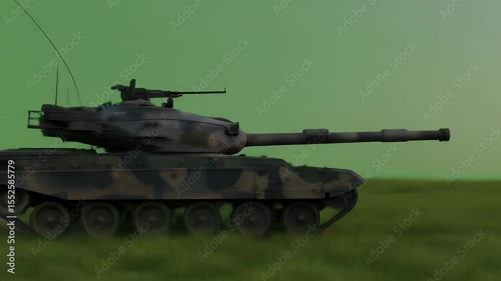 Tank firing projectile in field Tank firing projectile in field