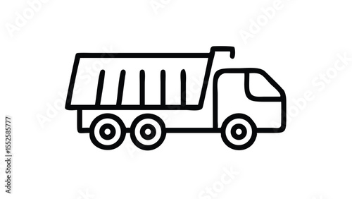 Dump truck outline icon. Heavy transport vehicle linear symbol. Dumper editable stroke vector sign