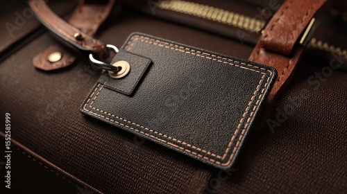 Holiday Name Tag. Leather Luggage Tag for Promotional Branding, 3D Render Illustration