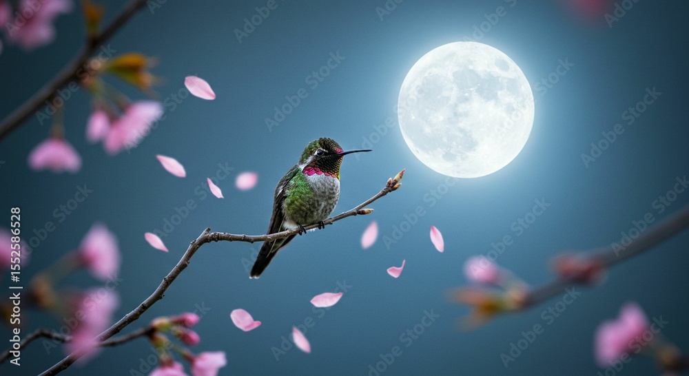 Obraz premium Hummingbird perched on branch night