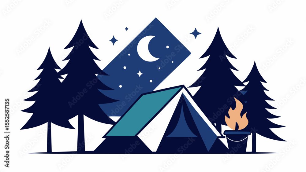 Fototapeta premium Peaceful Camping Scene Vector Silhouette