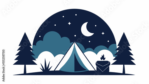 Peaceful Camping Scene Vector Silhouette