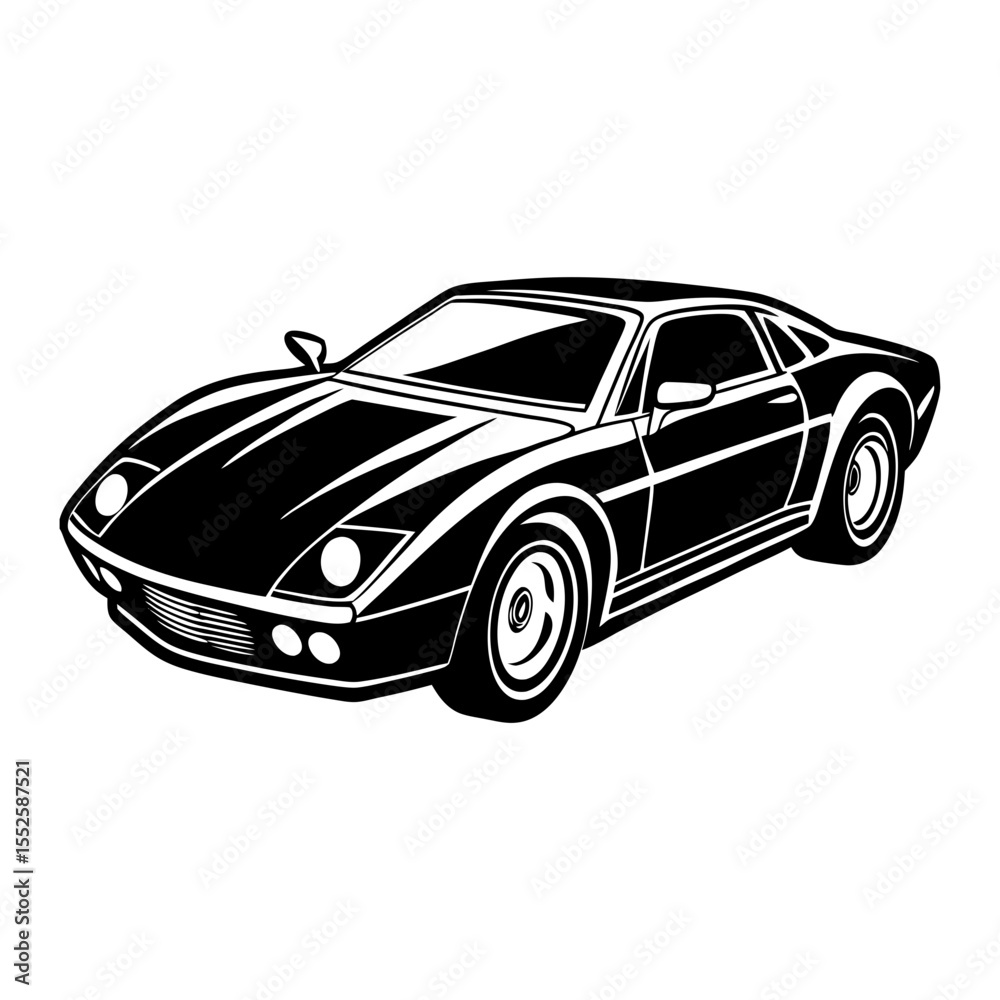 Fototapeta premium Modern High Speed Sports Car Silhouette Illustration in Black on Transparent Background