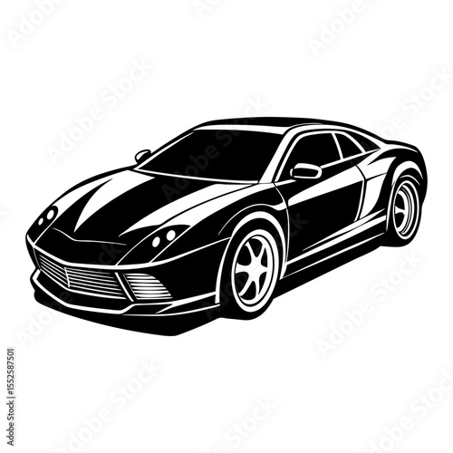 Modern High Speed Sports Car Silhouette Illustration in Black on Transparent Background
