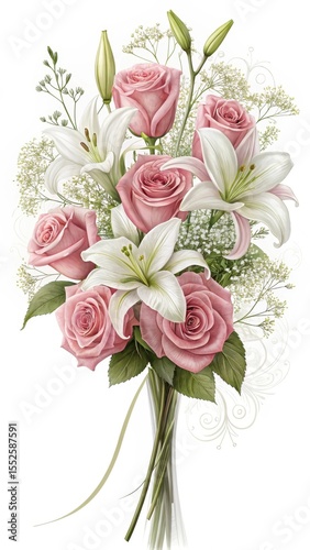 Wallpaper Mural Elegant pink rose and lily bouquet arrangement Torontodigital.ca