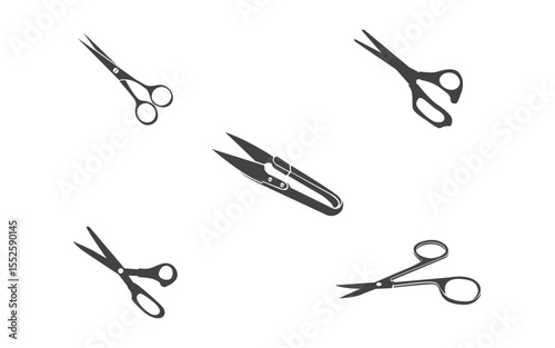 Scissors logo  icon  silhouette black and white color design v.1