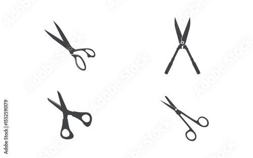 Scissors logo  icon  silhouette black and white color design v.2