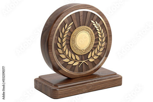 Elegant Wooden Award Trophy with Gold Laurel Design