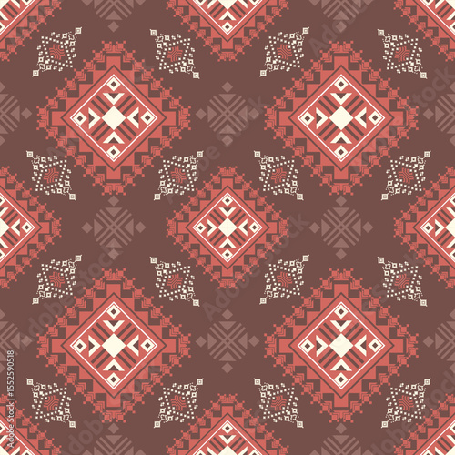 Geometric Ethnic pattern on pastel tones , 
Native American tribal fabric, tile, carpet, vector, illustration design, on navy blue background 