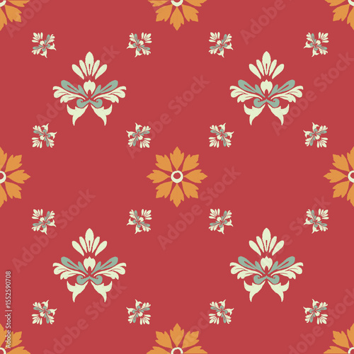 Ikat seamless floral pattern on yellow blue tone , Motif ethnic floral seamless textil, embroidery, print striped ornament floral, pattern, design for wrapping, silk, scarf, background, text