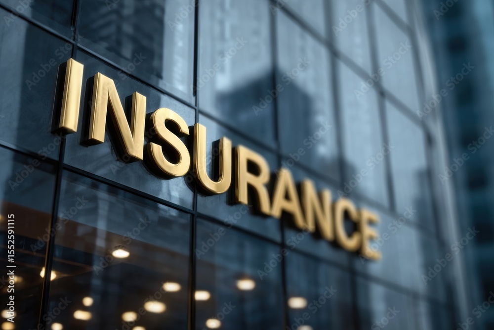 Fototapeta premium Health insurance policy. Gold lettering of the word 