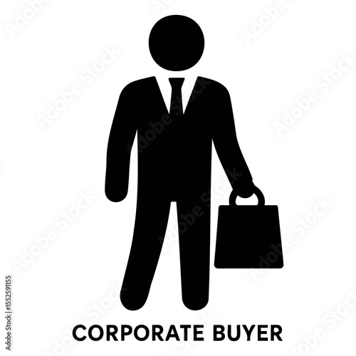 Silhouette of a businessman in a suit carrying a briefcase standing in a simple design style on transparent background