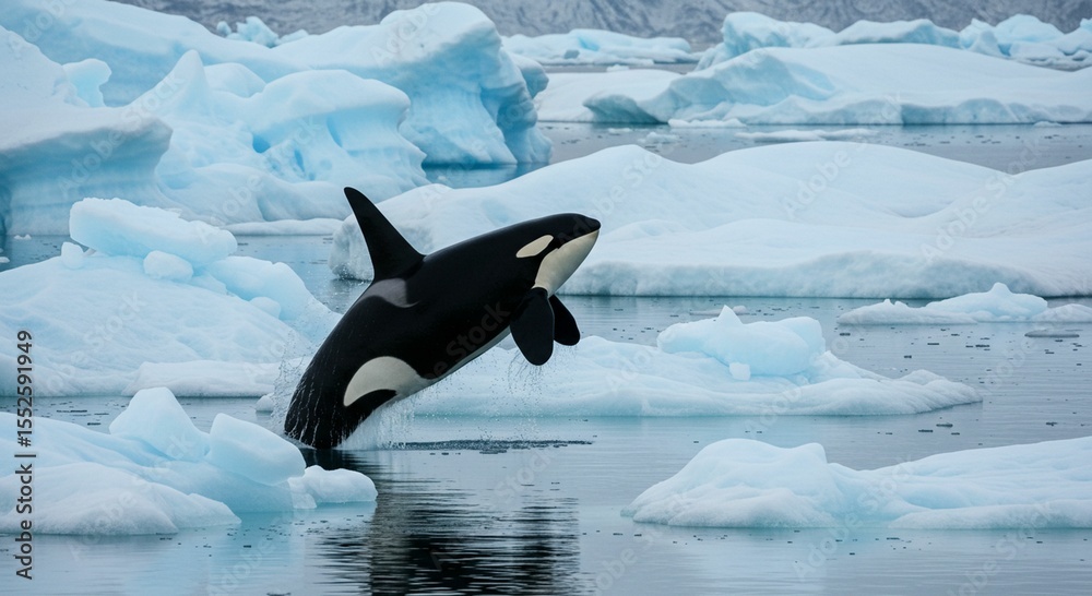 Obraz premium Killer whale jumping over ice