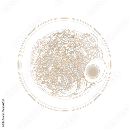 Vector Illustration Logo Simple line art Top View Soto Koya or Soto Ayam 