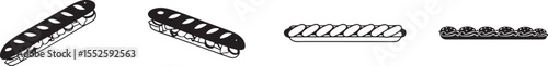 Black and White Baguette Icons: Assorted Vector Set of Loaf Breads.