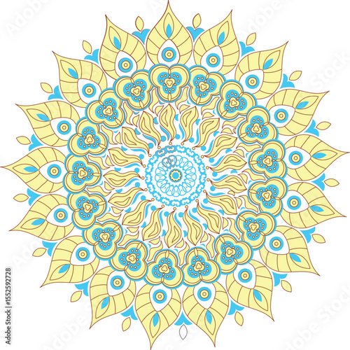 Flower Mandala Coloring vector file.  Round mandala on white isolated background vector file.