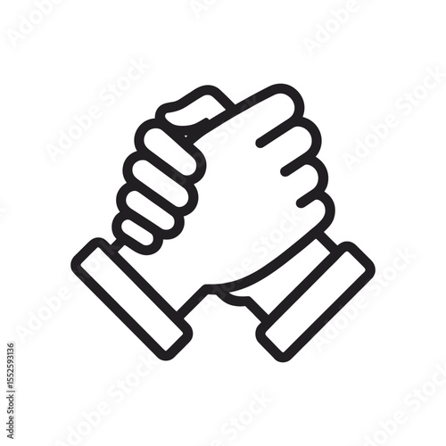 clasped hands, black and white icon, Simple Line Art Illustration of Strong Teamwork and Unity

