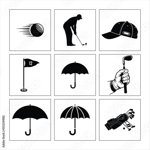 Golfing Vector Icons Collection Black And White Golf Equipment And Accessories Set