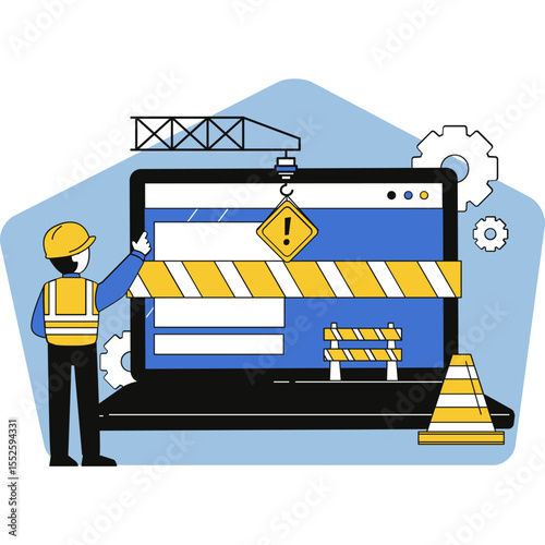 Website Under Maintenance Illustration with Worker and Construction Elements