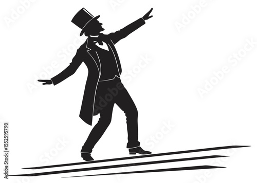 Vector silhouette of a magician with hat isolated on white background