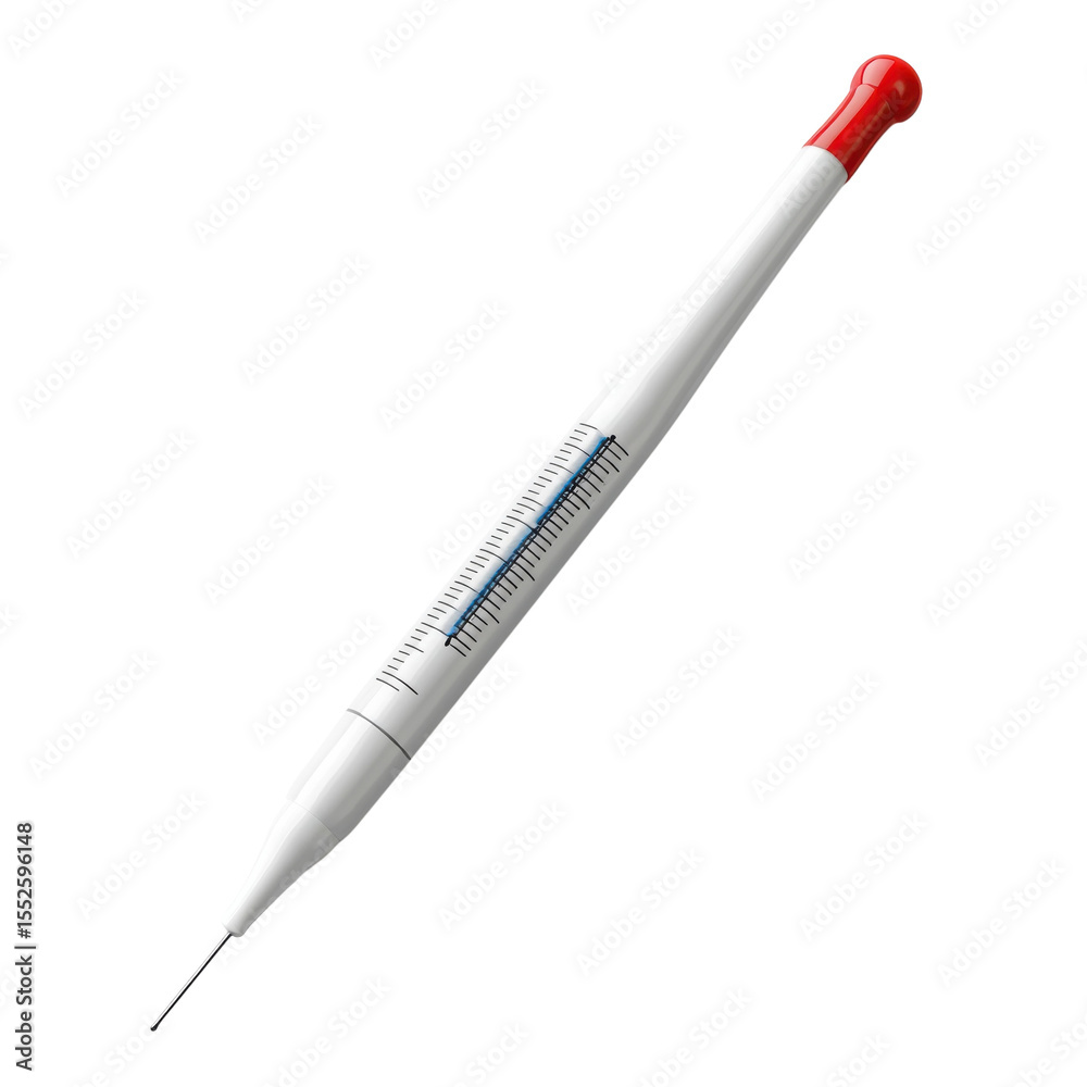 Fototapeta premium White and red ballpoint pen with needle tip isolated PNG with Transparent Background