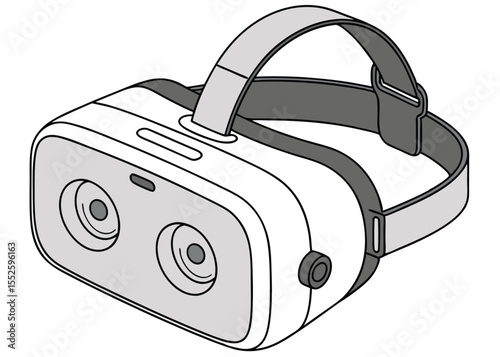 VR headset with front-facing cameras and adjustable strap