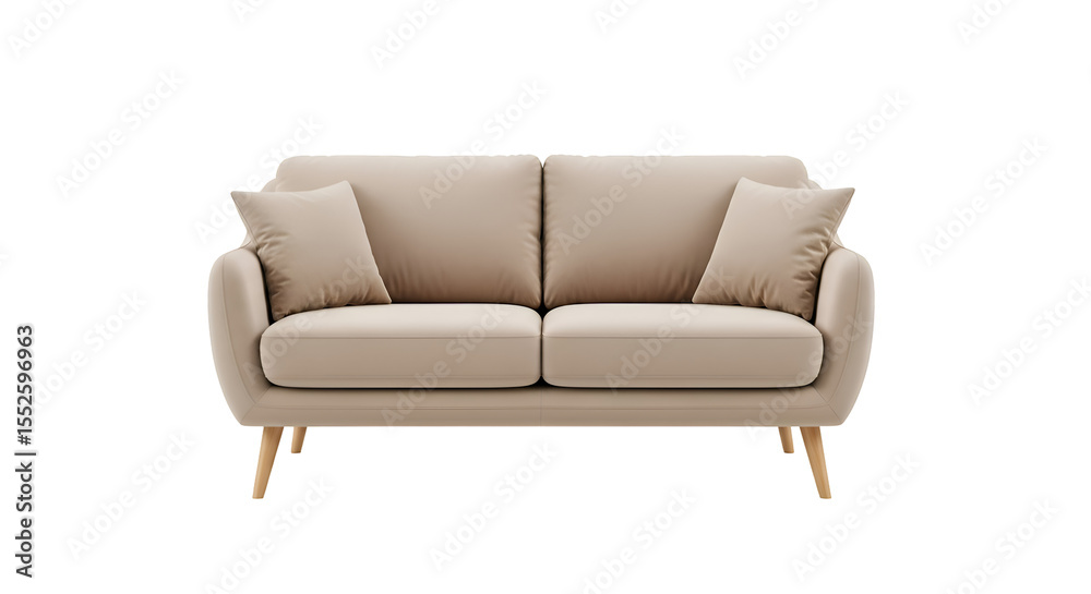Fototapeta premium Beige Sofa with Pillows Sits Comfortably on Transparent Background in Interior Design