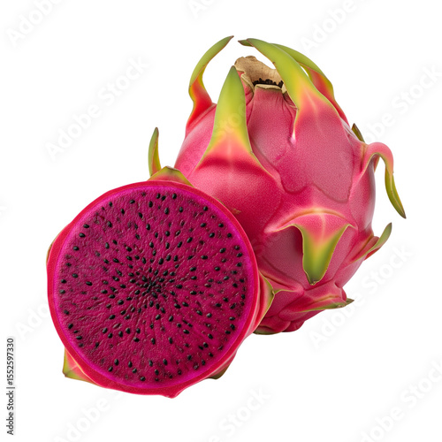 Red Dragon Fruit Halved and Whole Isolated on a transparent background pitaya pitahaya photo