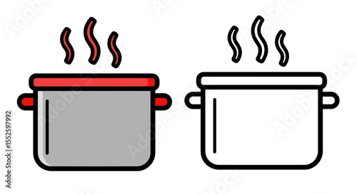 Boiling pots with steam in flat icon style, ideal for cooking process, recipe visuals, and kitchen illustrations