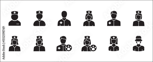 Doctor icons collection. Healthcare doctor icon set. Health consulting symbol. Icon symbol compatible for clinic, hospital, nurse, health consulting, consultation, staff. Vector illustration