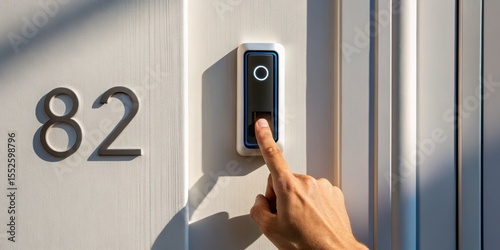 Smart doorbell being activated by a hand press.