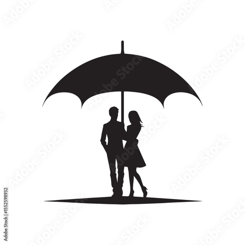 couple under umbrella vector silhouette clip art logo design illustration