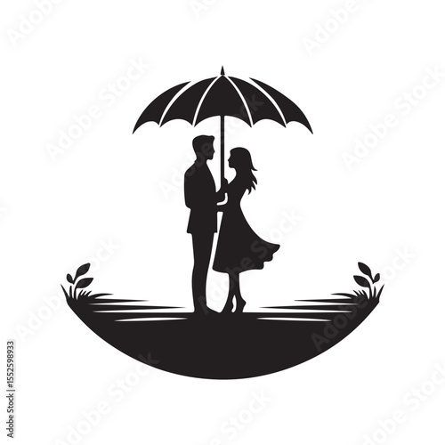 couple under umbrella vector silhouette clip art logo design illustration